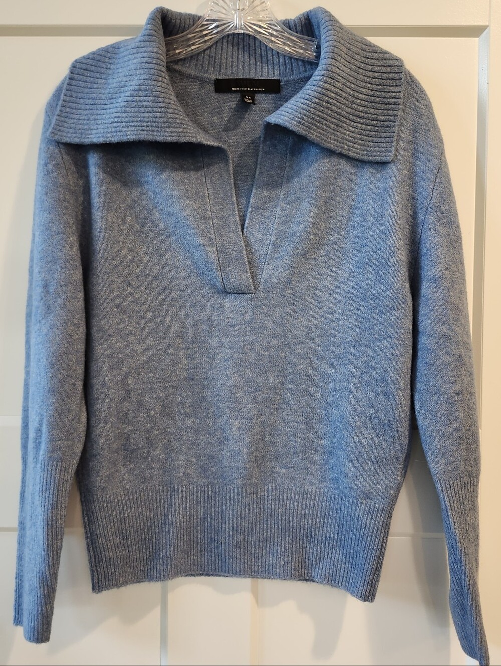 White House Black Market Cashmere Light Blue V-Neck Collared Sweater
